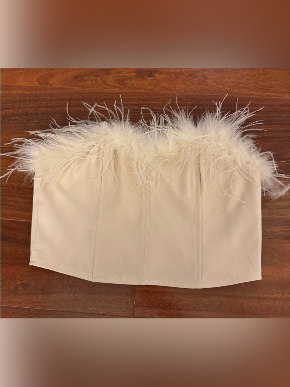 Altar'd State Cream Feather Trim Bustier Top
